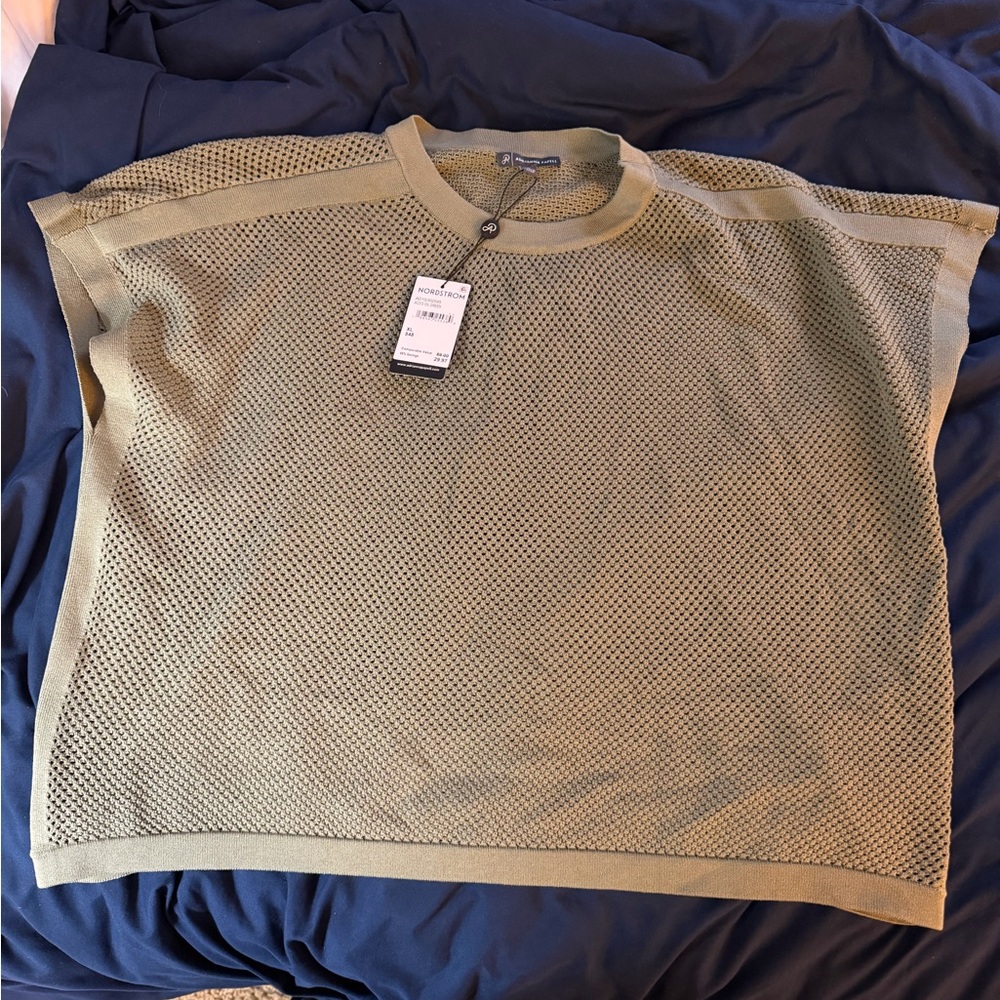 Adrianna Papell Women’s Olive Mesh Crewneck Sweater